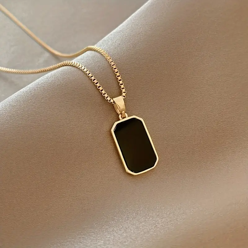 Golden Square Black Shell Pendant Necklace