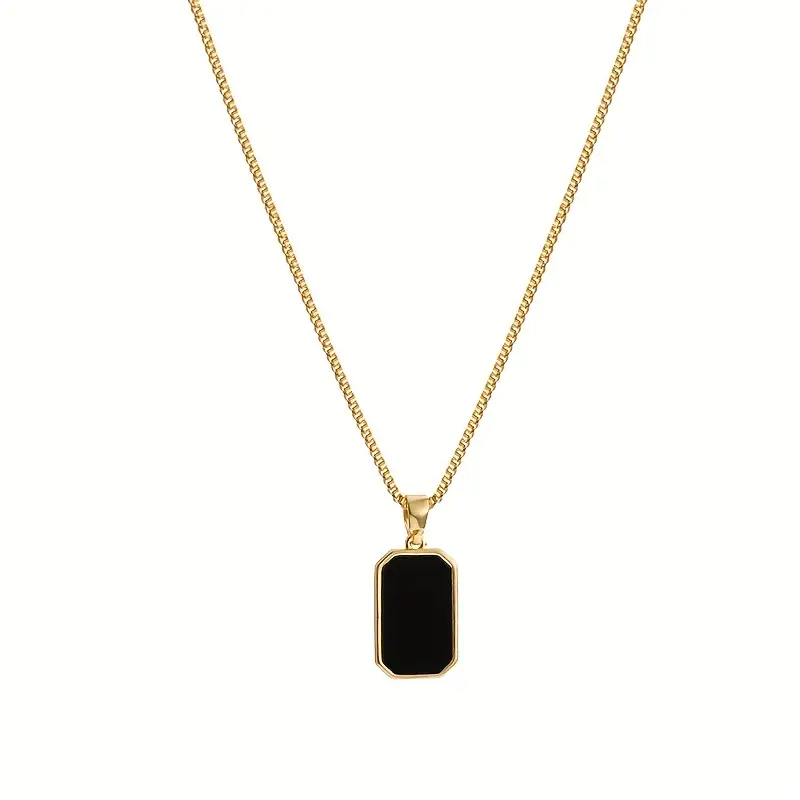 Golden Square Black Shell Pendant Necklace