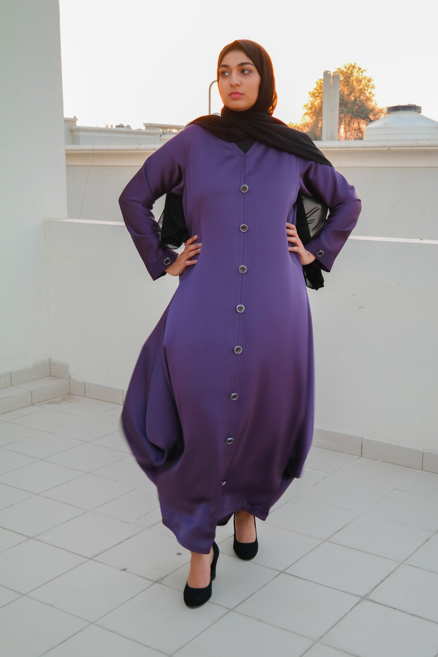 Nashiz Abaya - Black / Purple