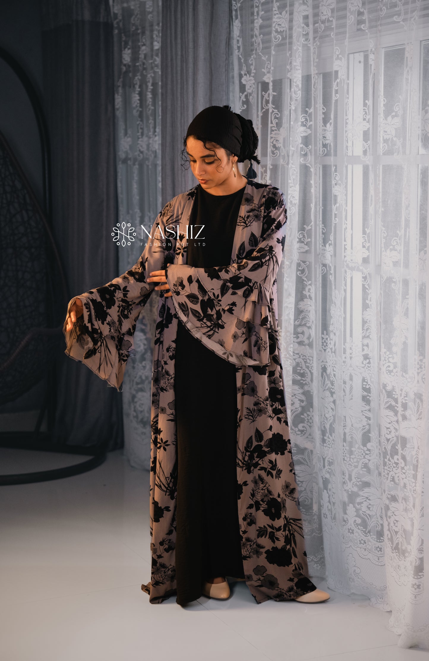 Fall Collection '24 - Black & Grey Floral Print Kimono [NF052]