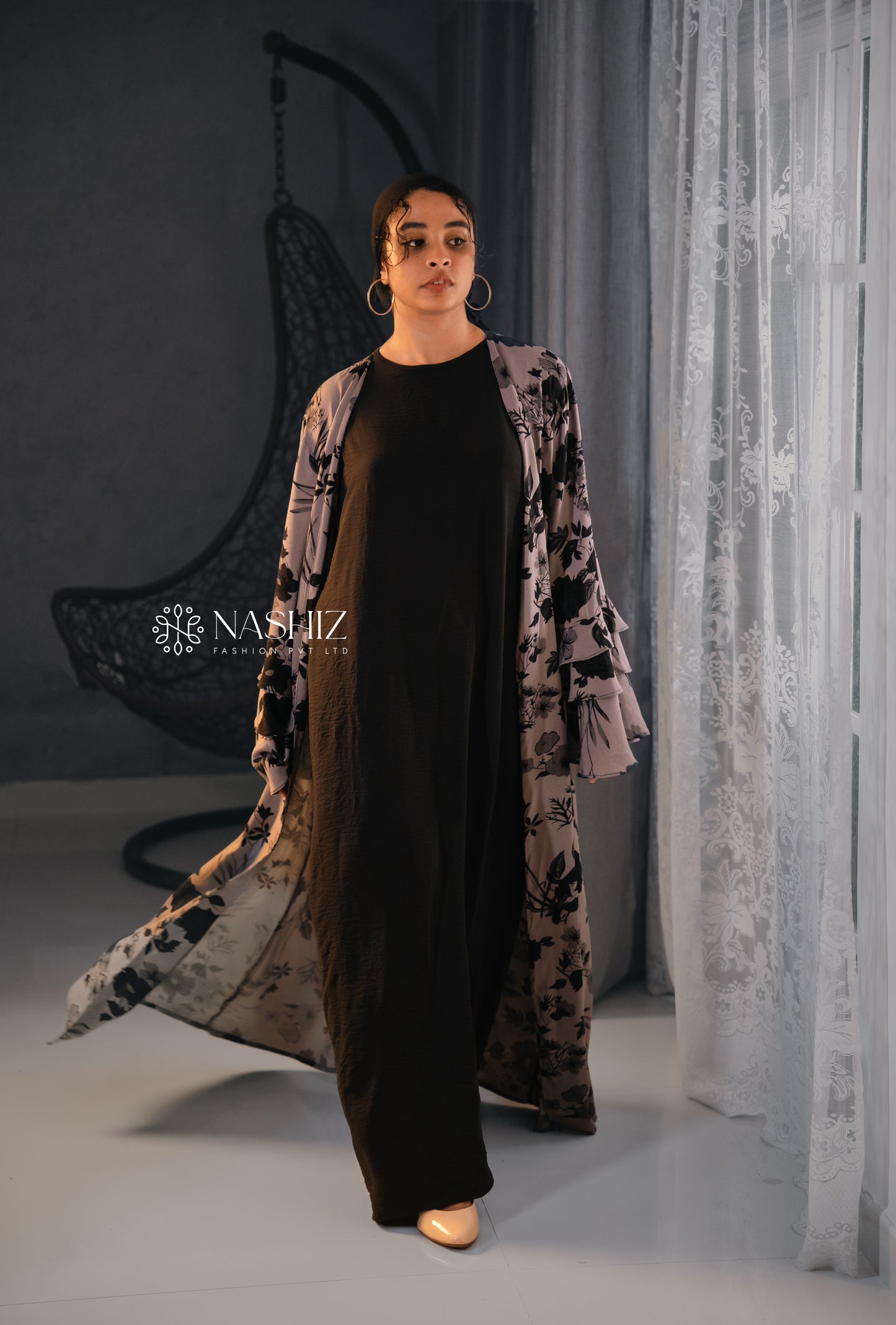 Fall Collection '24 - Black & Grey Floral Print Kimono [NF052]