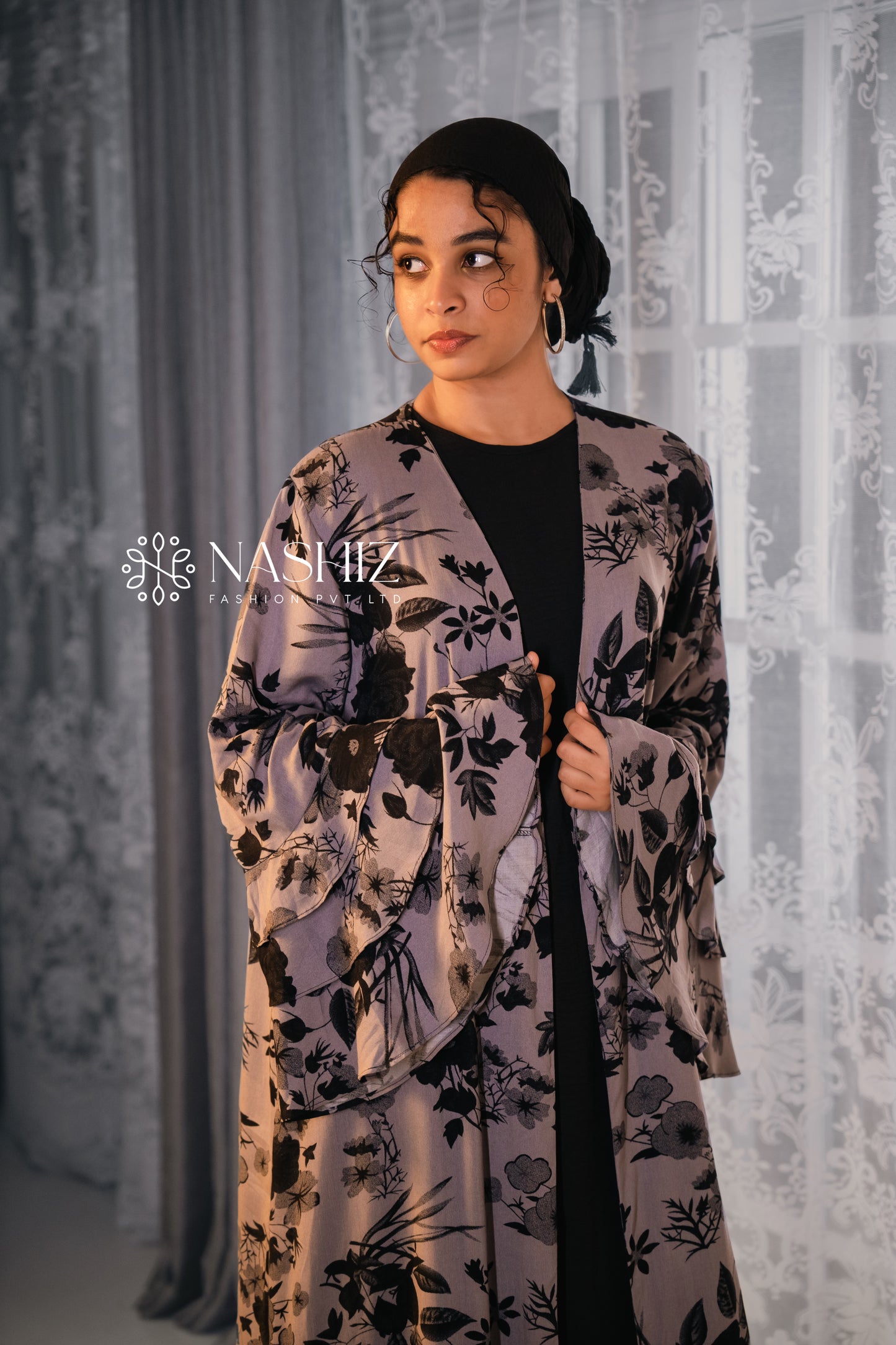 Fall Collection '24 - Black & Grey Floral Print Kimono [NF052]