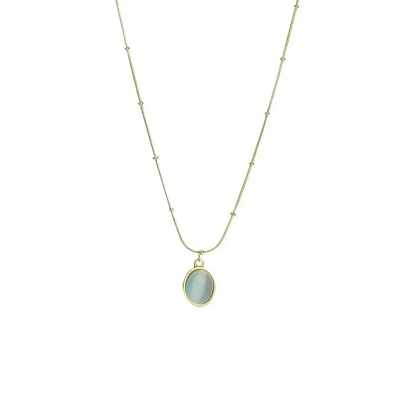 Oval Opal Pendant Necklace - Teal