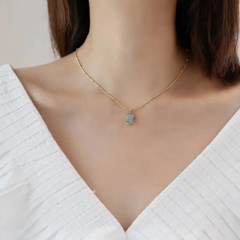 Oval Opal Pendant Necklace - Teal