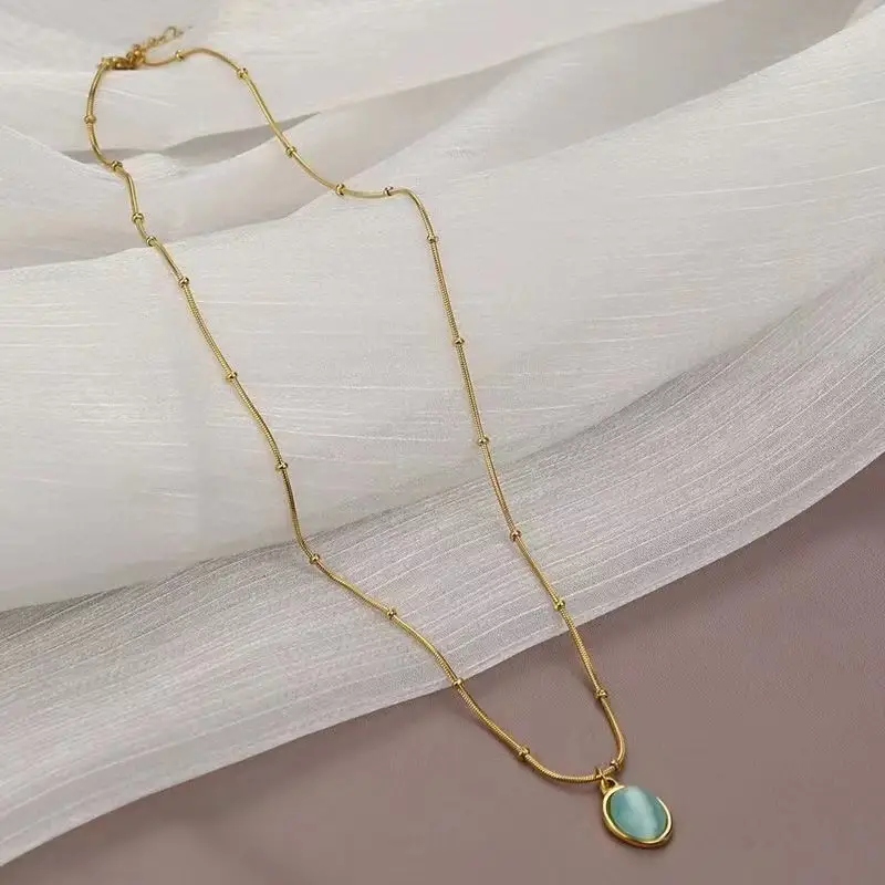 Oval Opal Pendant Necklace - Teal