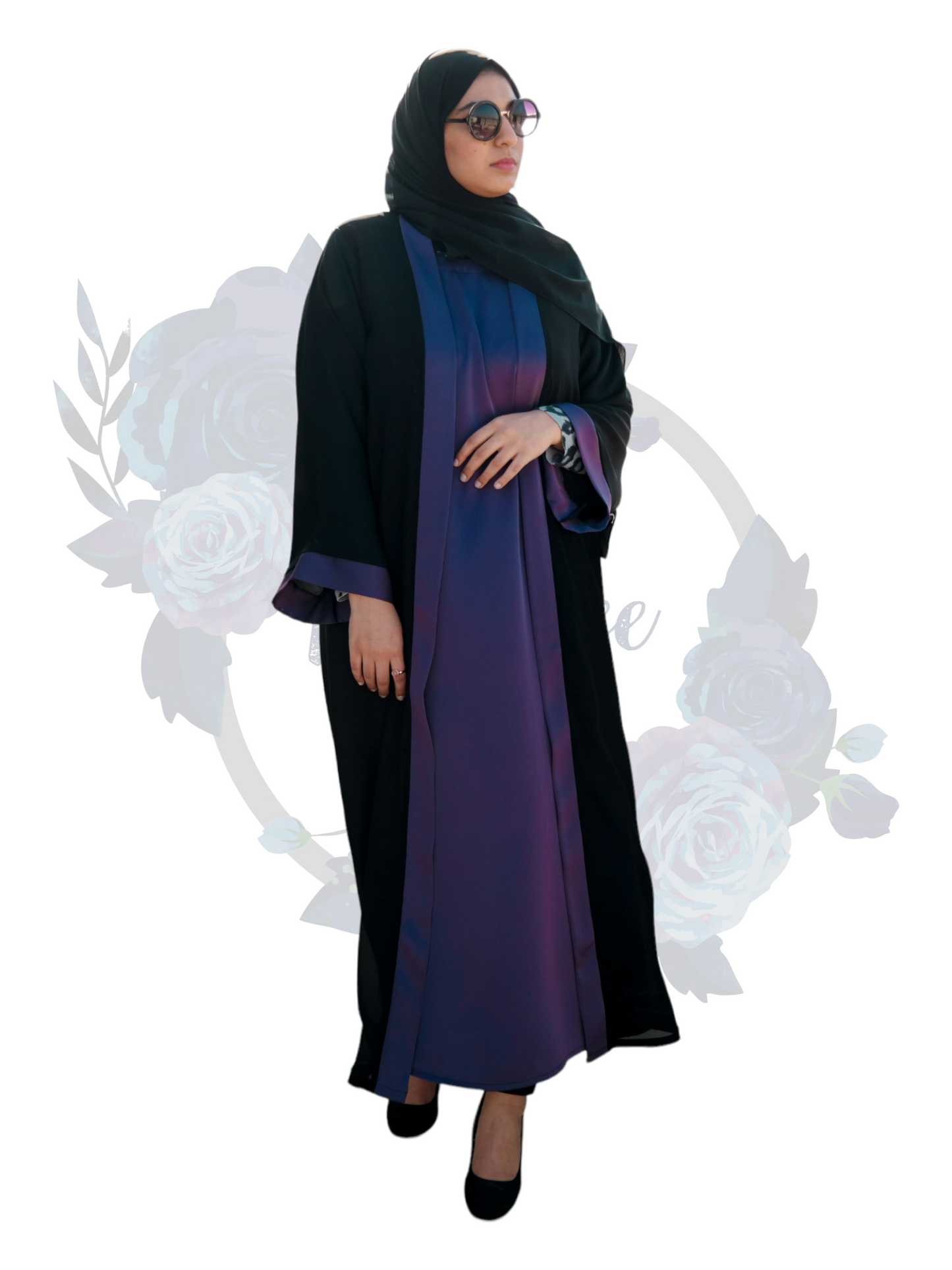 Nashiz Abaya - Black/Purple