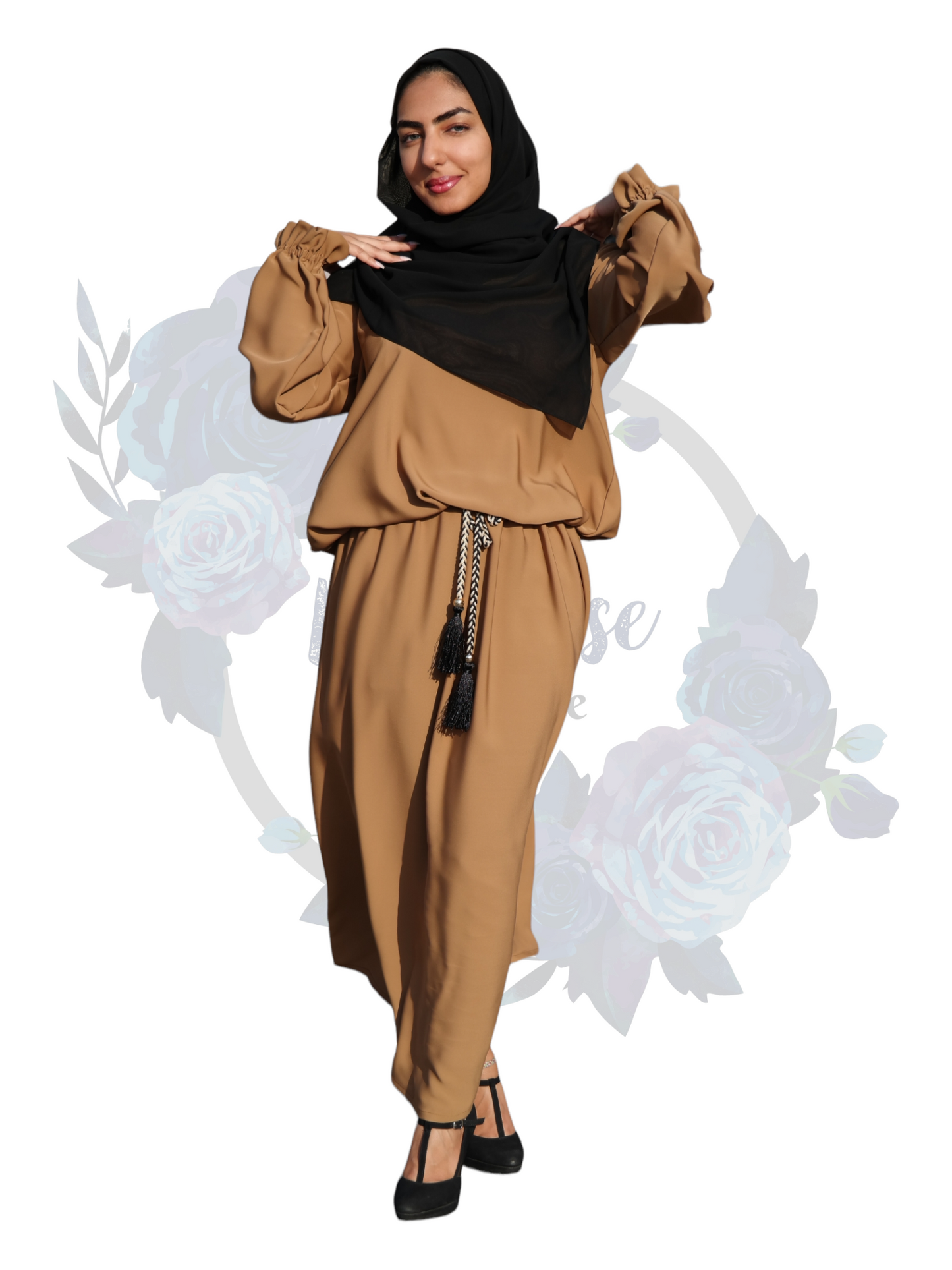 Nashiz Abaya - Brown / Black / Green