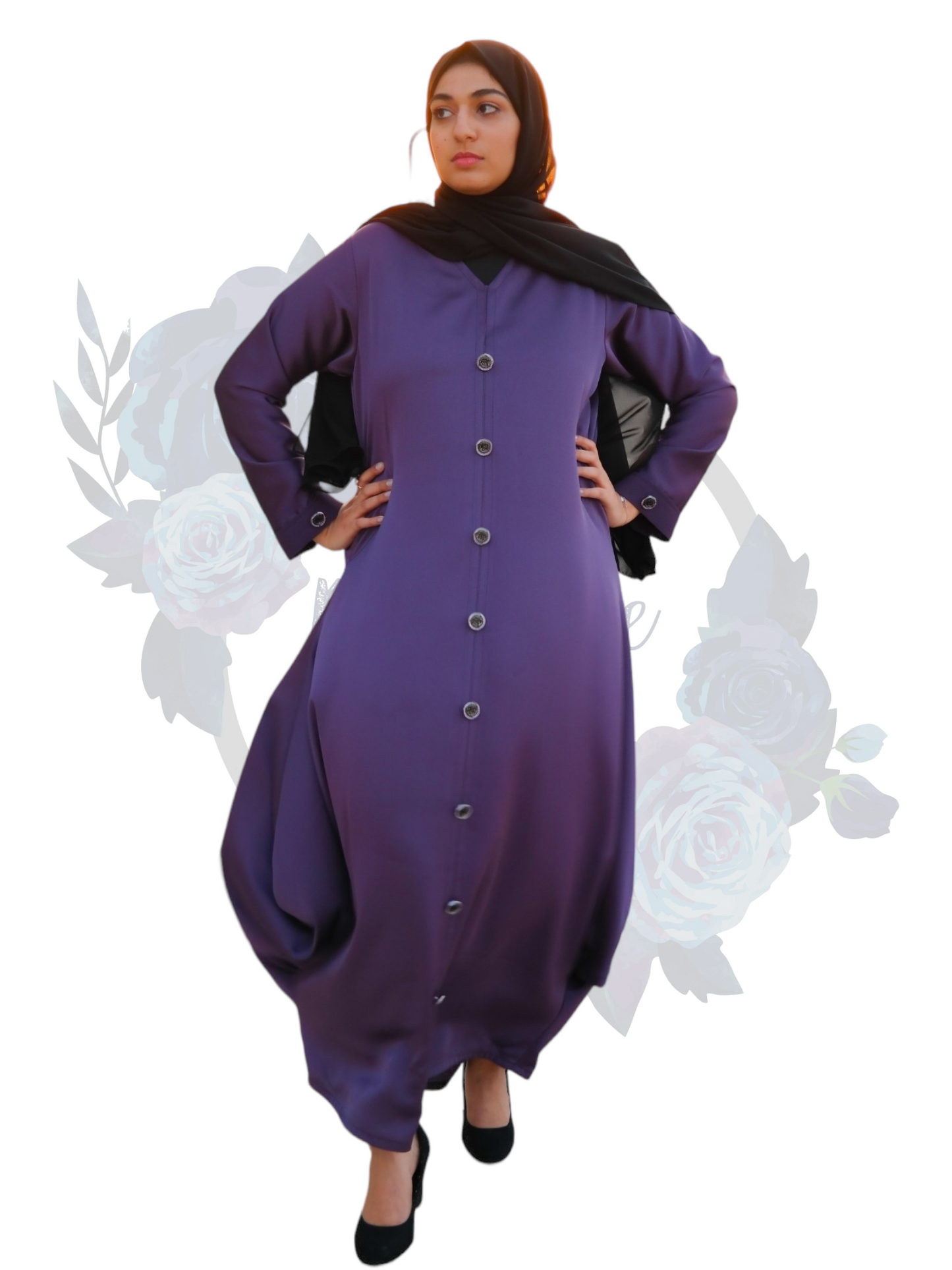 Nashiz Abaya - Black / Purple