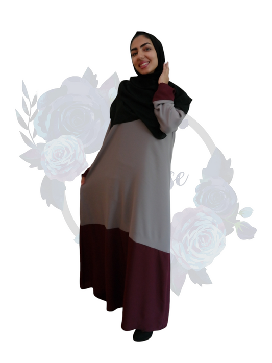 Nashiz Abaya - Grey Maroon [A19100]