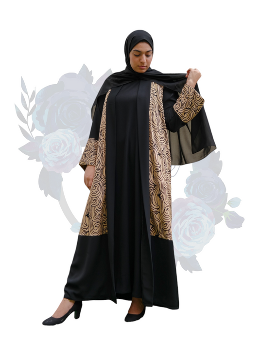 Nashiz Abaya - Black and Gold Lace [A19128]