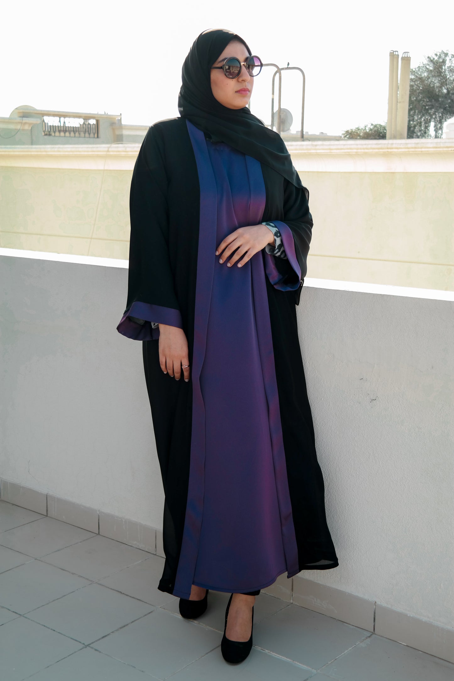 Nashiz Abaya - Black/Purple