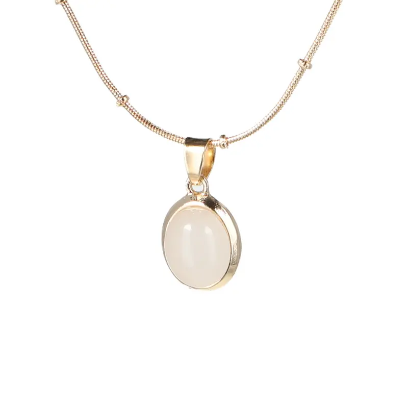 Oval Opal Pendant Necklace - Pearl